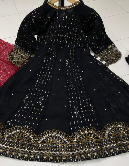 Elegant Heavy Embroidered Chiffon Dress for Kids – 3-Piece Set