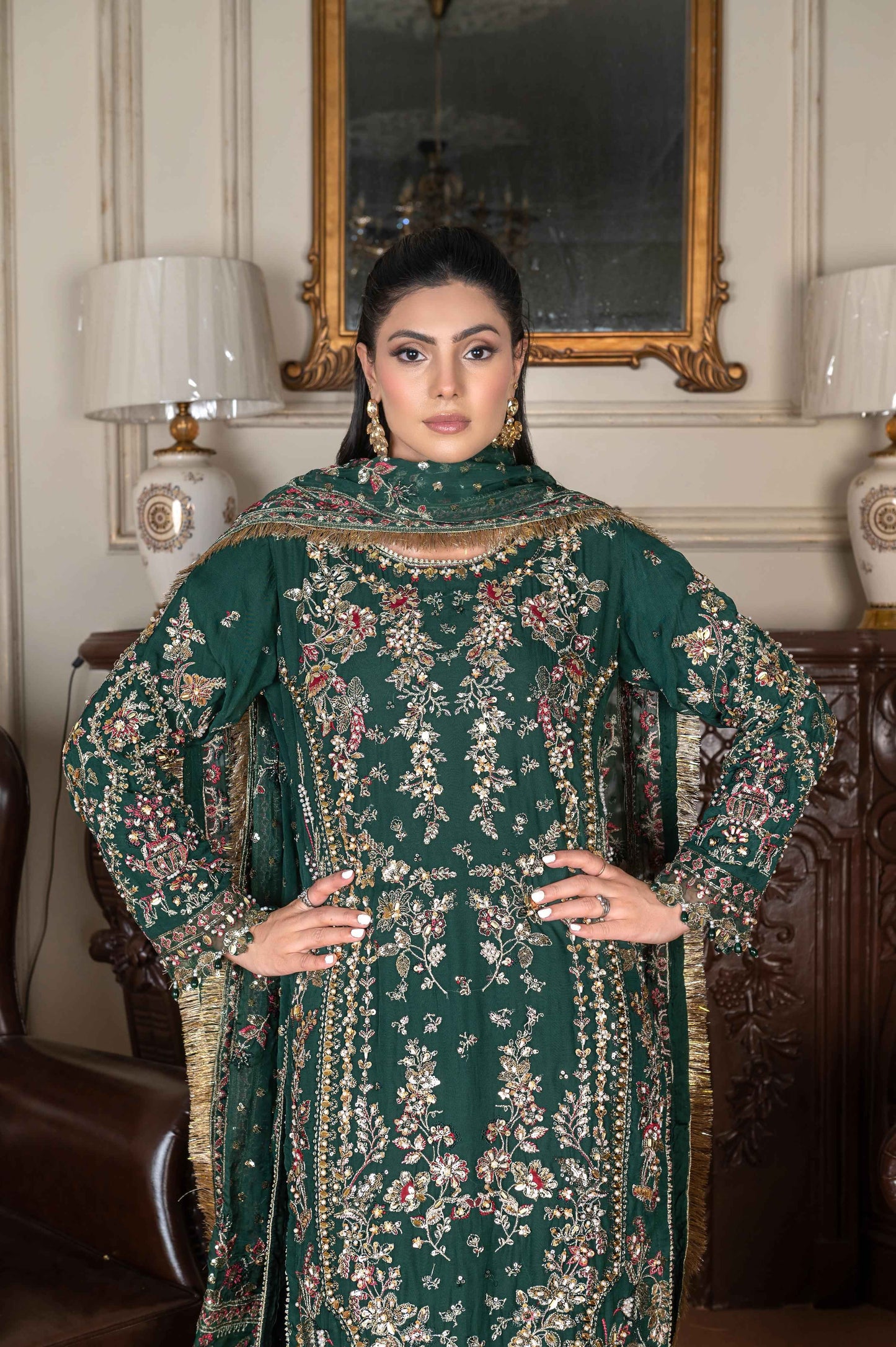 Hand-Embellished Chiffon Ensemble | Crushed Sharara Luxury Look