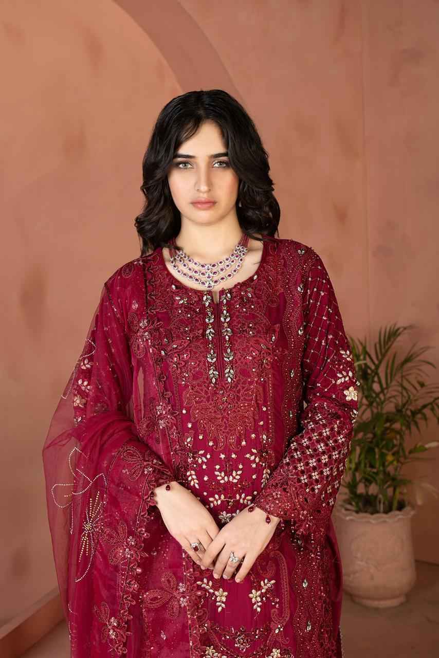 Chiffon Maria B Style Dress | Thread, Sequence & Pearls Work