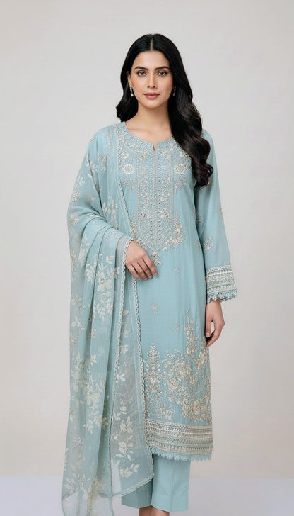 Winter Viscose Embroidered Suit | Heavy Embroidered Shirt with Digital Print Dupatta