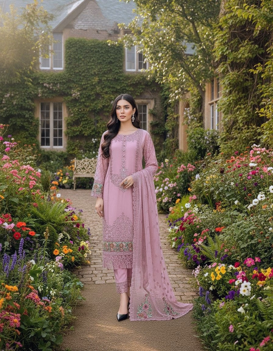 CHIFFON FABRIC 3-PCS Beautiful Heavy Embroided Dress 2025