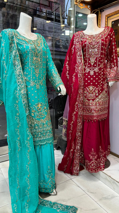 Wedding Dress | Long Shirt with Plazo | Chiffon Dupatta | All Sizes Available