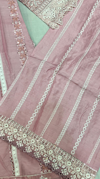 Heavy Embroidered Suit | Embroidered Shirt & Palazzo with Digital Print Dupatta and Cutwork Border