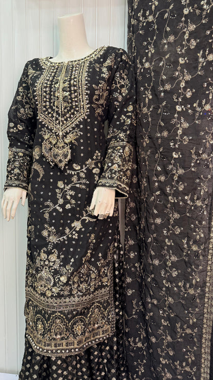 CHIFFON FABRIC 3-PCS Heavy Embroided Dress With Dupatta