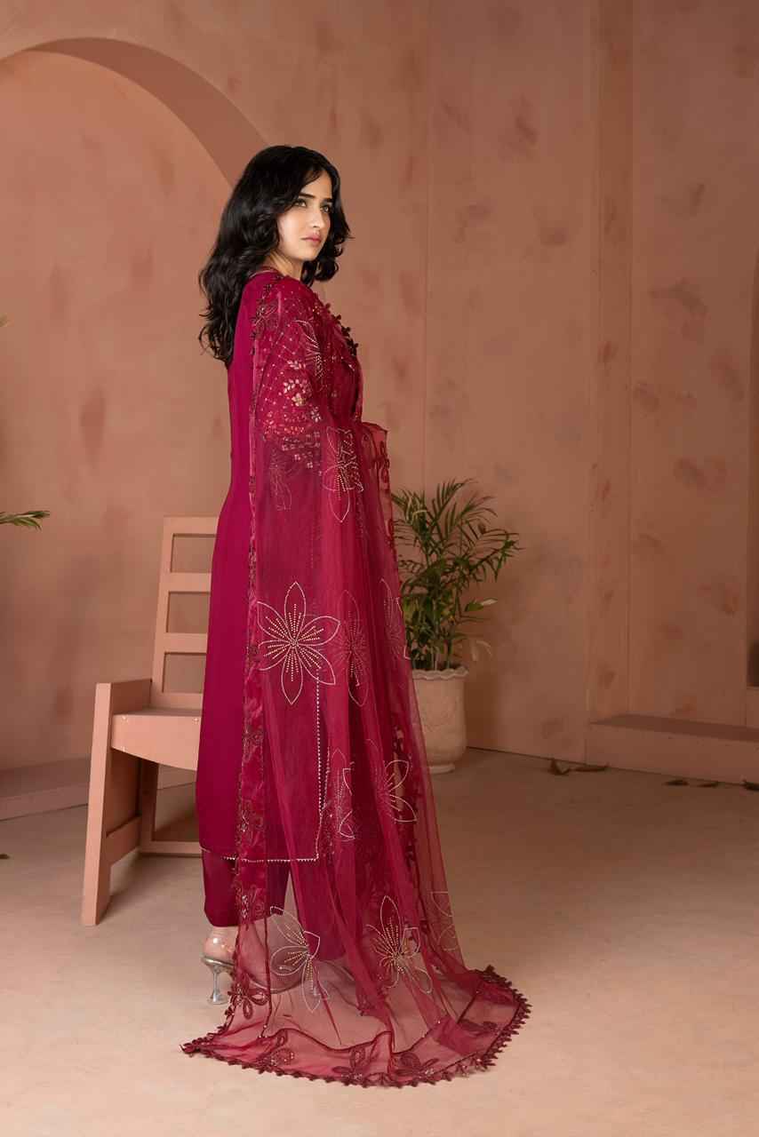 Chiffon Maria B Style Dress | Thread, Sequence & Pearls Work