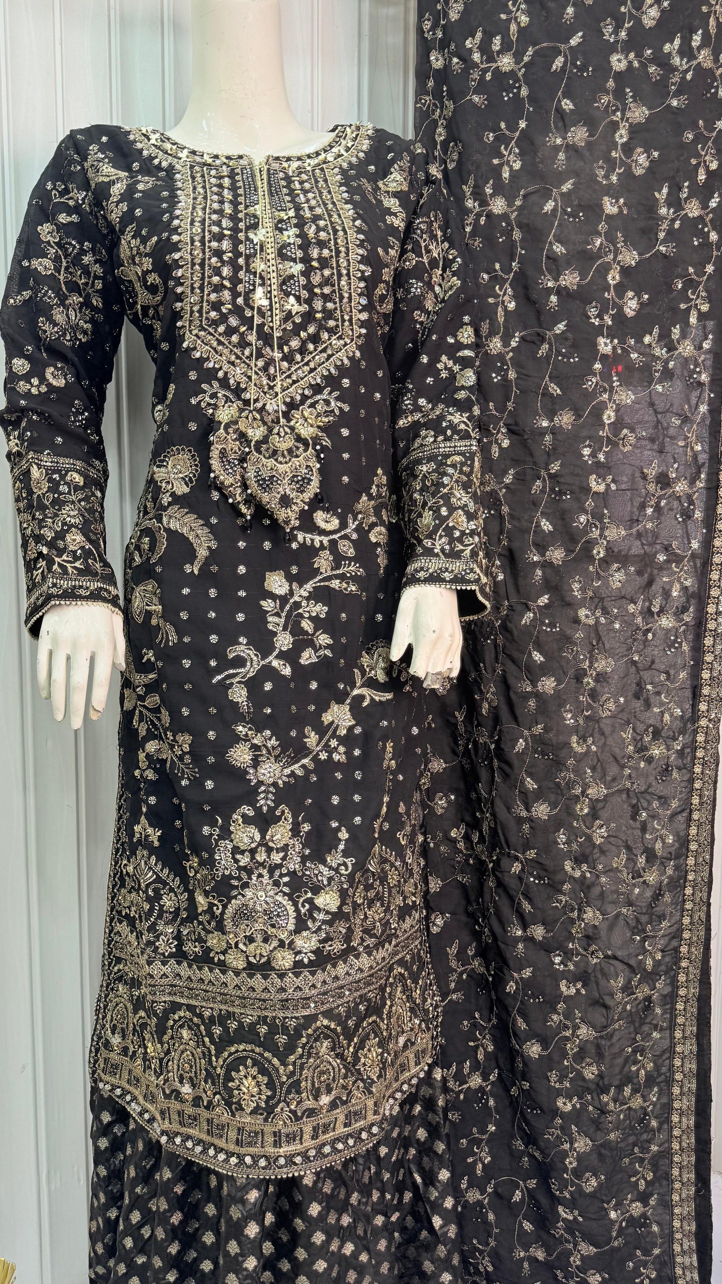 CHIFFON FABRIC 3-PCS Heavy Embroided Dress With Dupatta