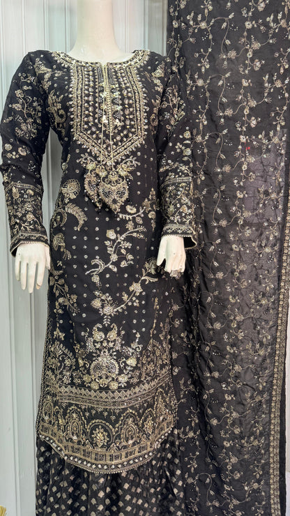 CHIFFON FABRIC 3-PCS Heavy Embroided Dress With Dupatta