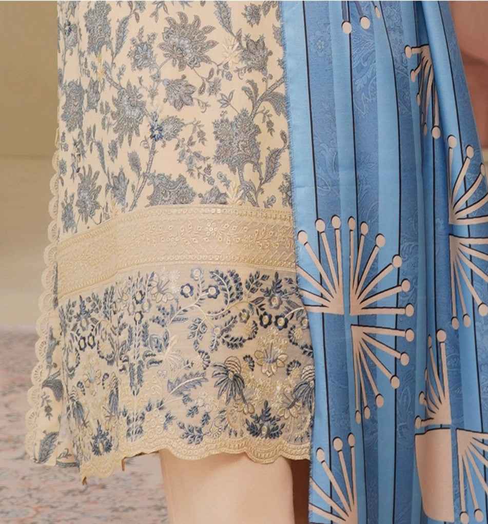Dhanak Print Fabric Suit | Patch & Boring Work with Printed Shawl – Winter Collection