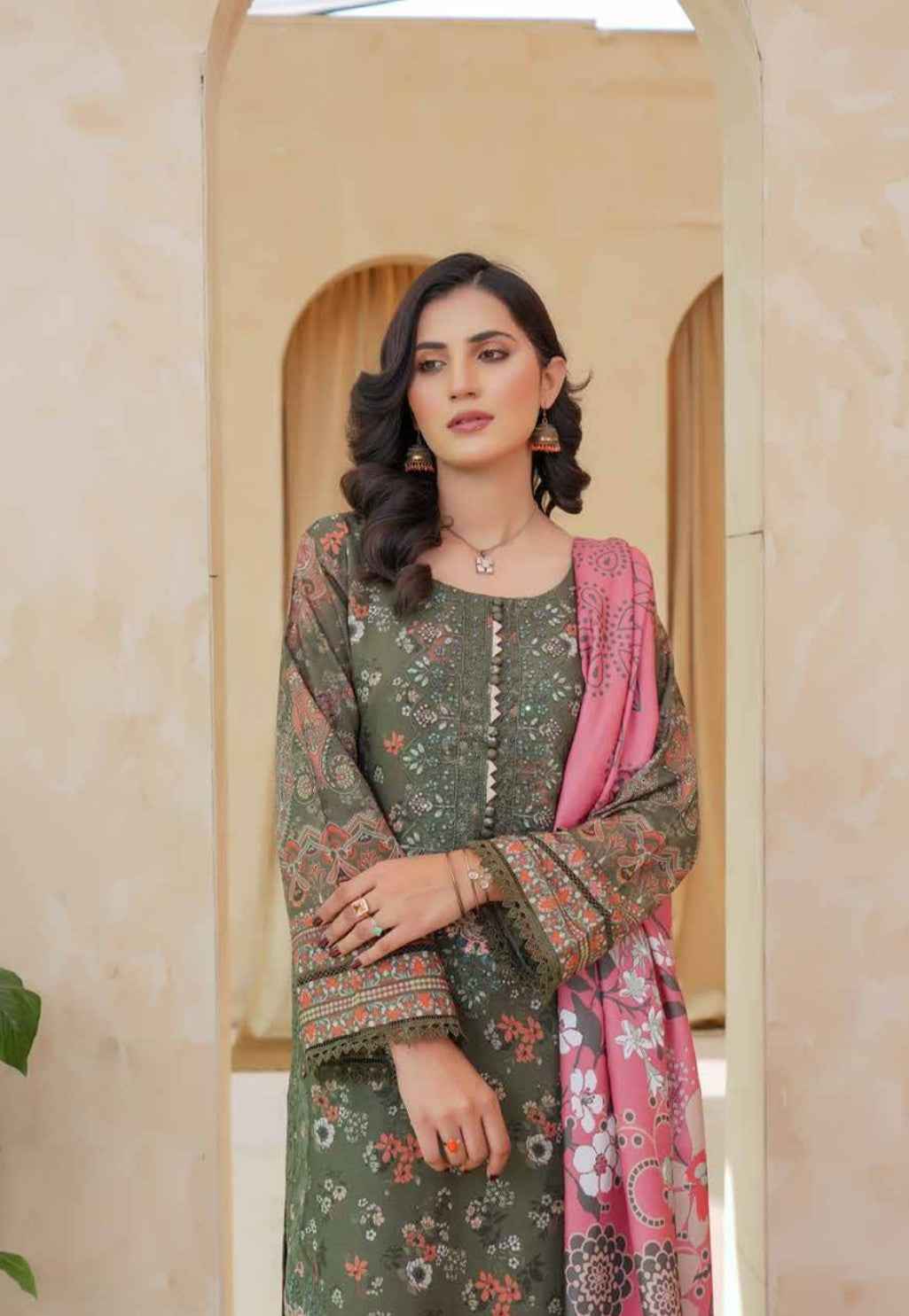Dhanak Print Fabric Suit | Patch & Boring Work with Printed Shawl – Winter Collection