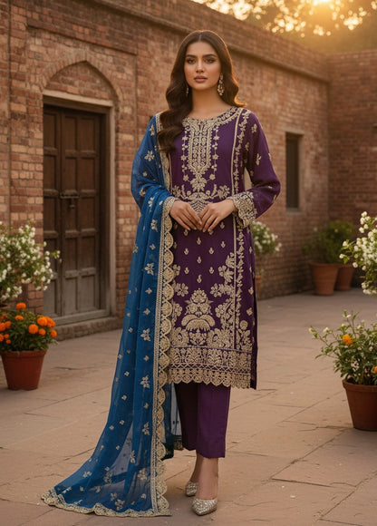 Chiffon Dress with Dupatta & trouser