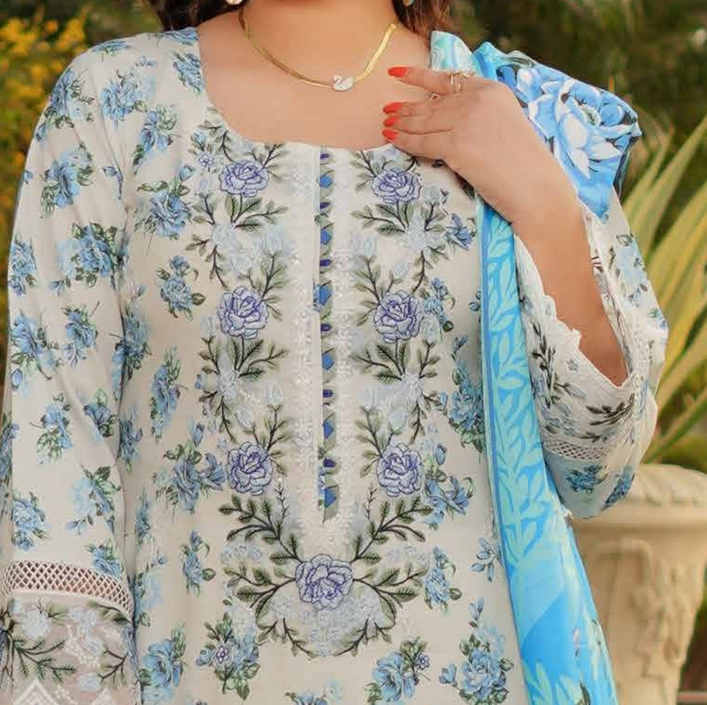 Dhanak Print Fabric Suit | Patch & Boring Work with Printed Shawl – Winter Collection