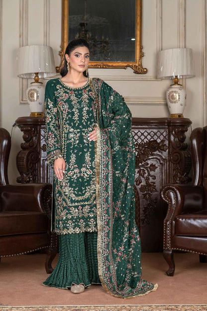 Hand-Embellished Chiffon Ensemble | Crushed Sharara Luxury Look