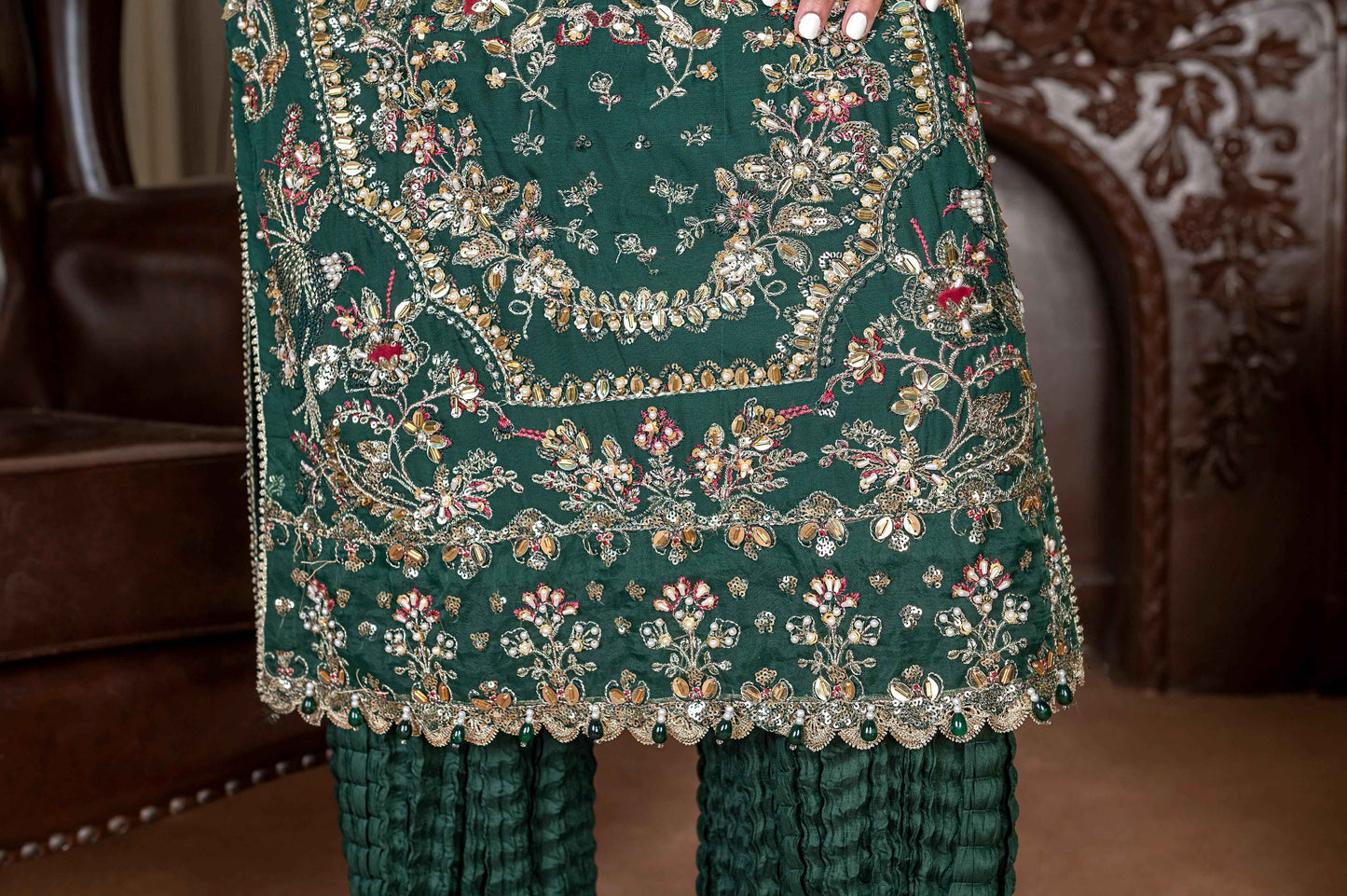 Hand-Embellished Chiffon Ensemble | Crushed Sharara Luxury Look