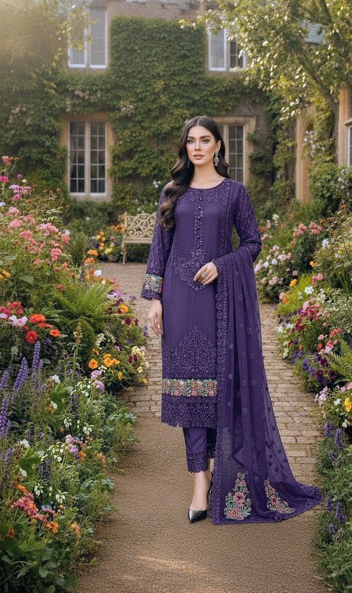 CHIFFON FABRIC 3-PCS Beautiful Heavy Embroided Dress 2025