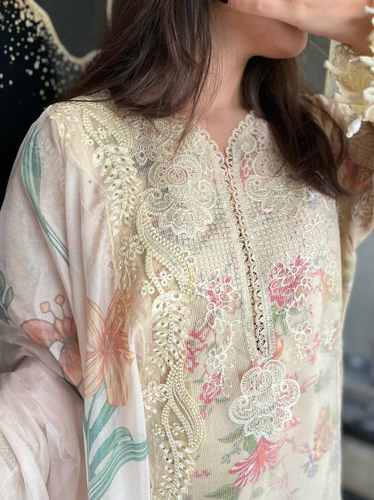 NET FABRIC 3-PIECE Embroided Dress