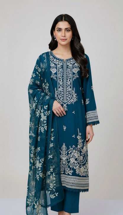 Winter Viscose Embroidered Suit | Heavy Embroidered Shirt with Digital Print Dupatta