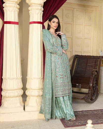 3PC Ready To Wear | Chiffon Elegance with Banarasi Charm