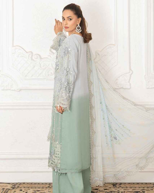3PC Ready To Wear | Chiffon Elegance with Pearl & Stone Embellishments
