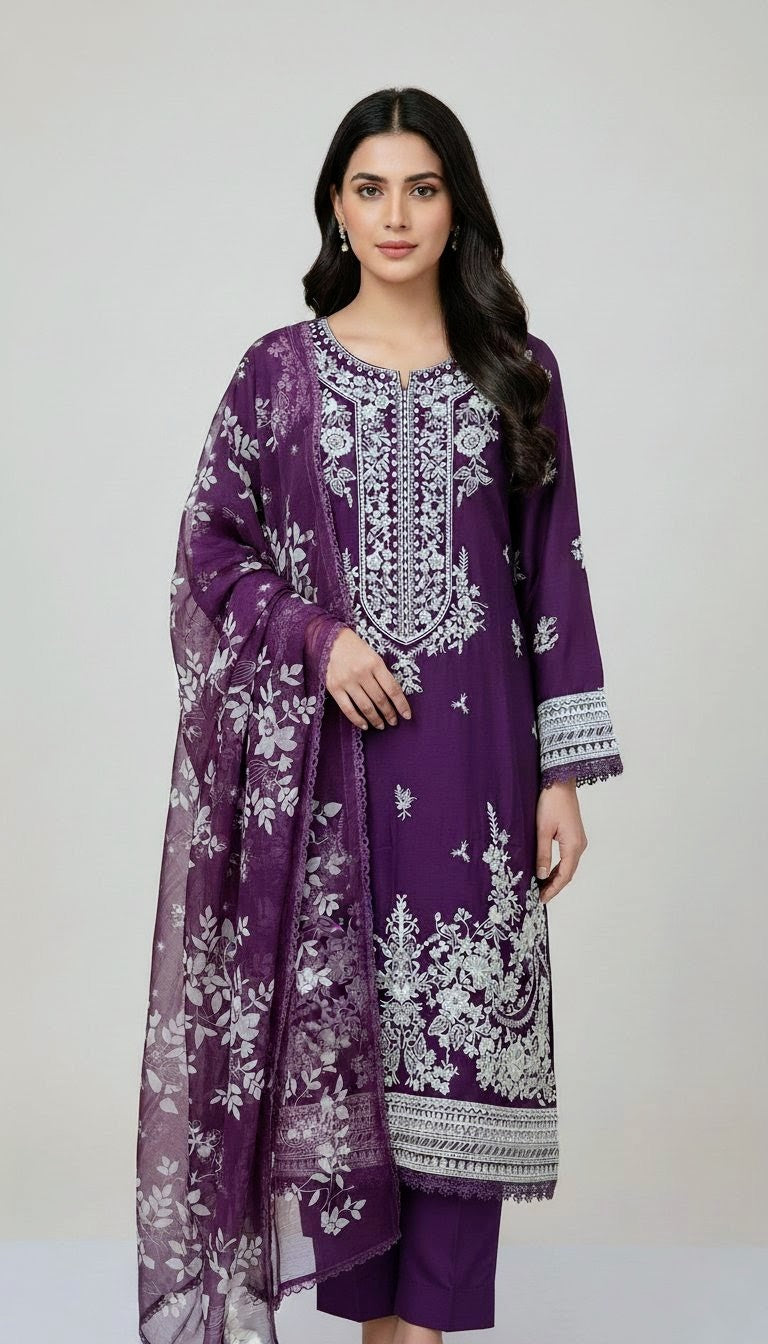 Winter Viscose Embroidered Suit | Heavy Embroidered Shirt with Digital Print Dupatta