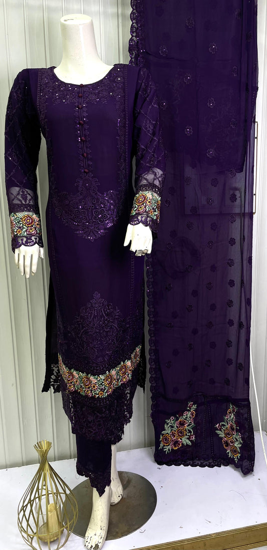 CHIFFON FABRIC 3-PCS Beautiful Heavy Embroided Dress 2025