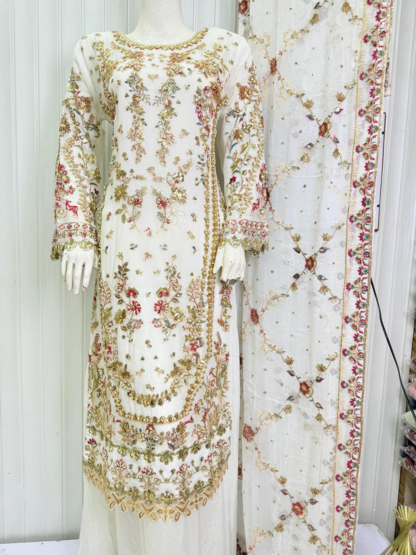 CHIFFON FABRIC 3-PCS Heavy Embroided Dress With Dupatta