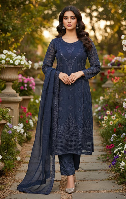 Organza Shirt with Embroidered Organza Dupatta & Grip Trouser