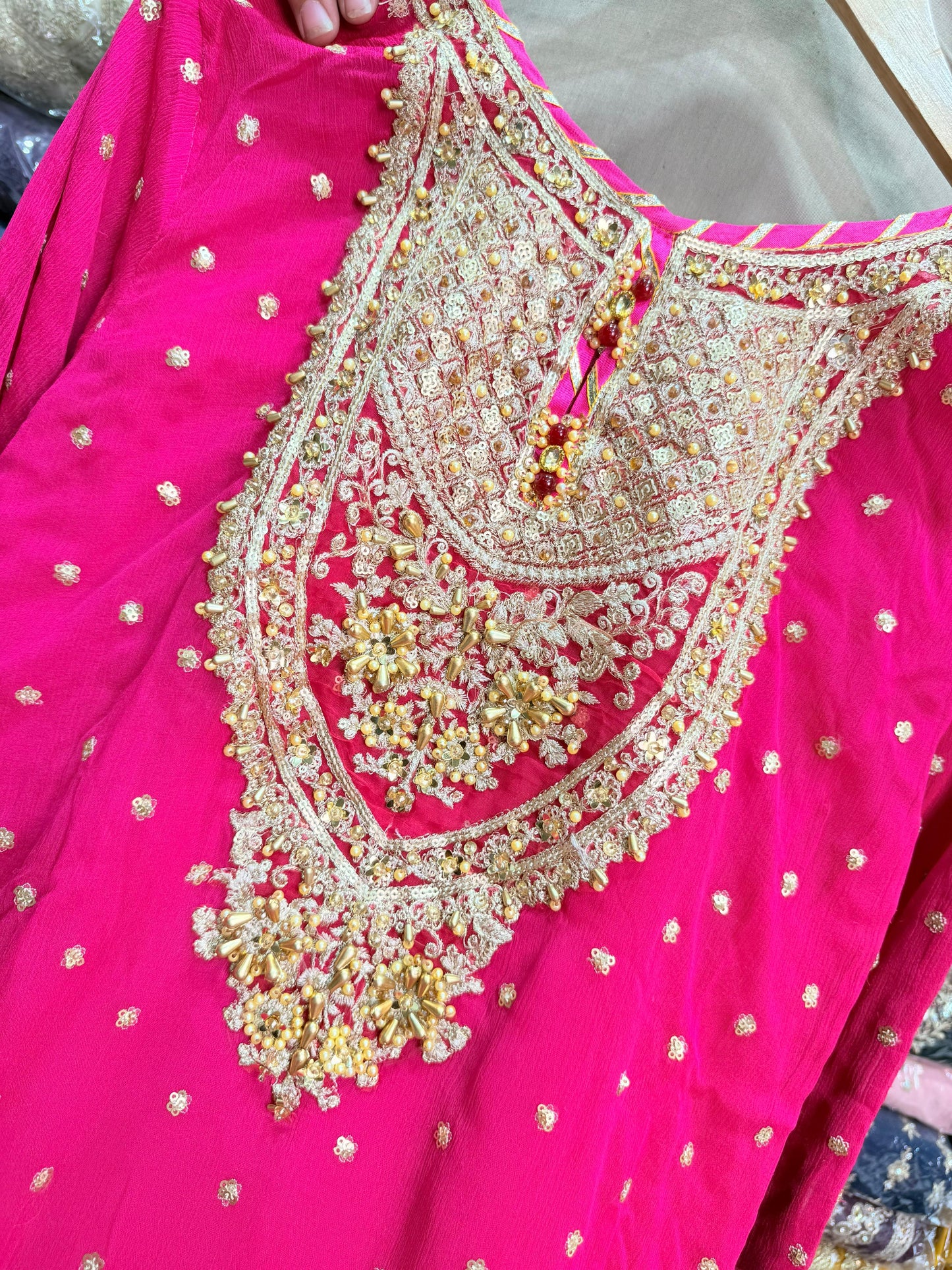 CHIFFON FABRIC 3-piece Long Embroidered Shirt With Ghrara