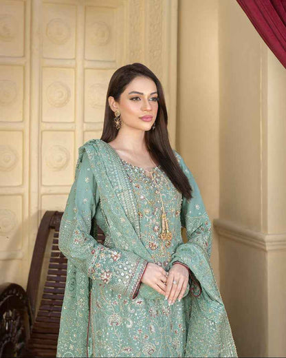 3PC Ready To Wear | Chiffon Elegance with Banarasi Charm