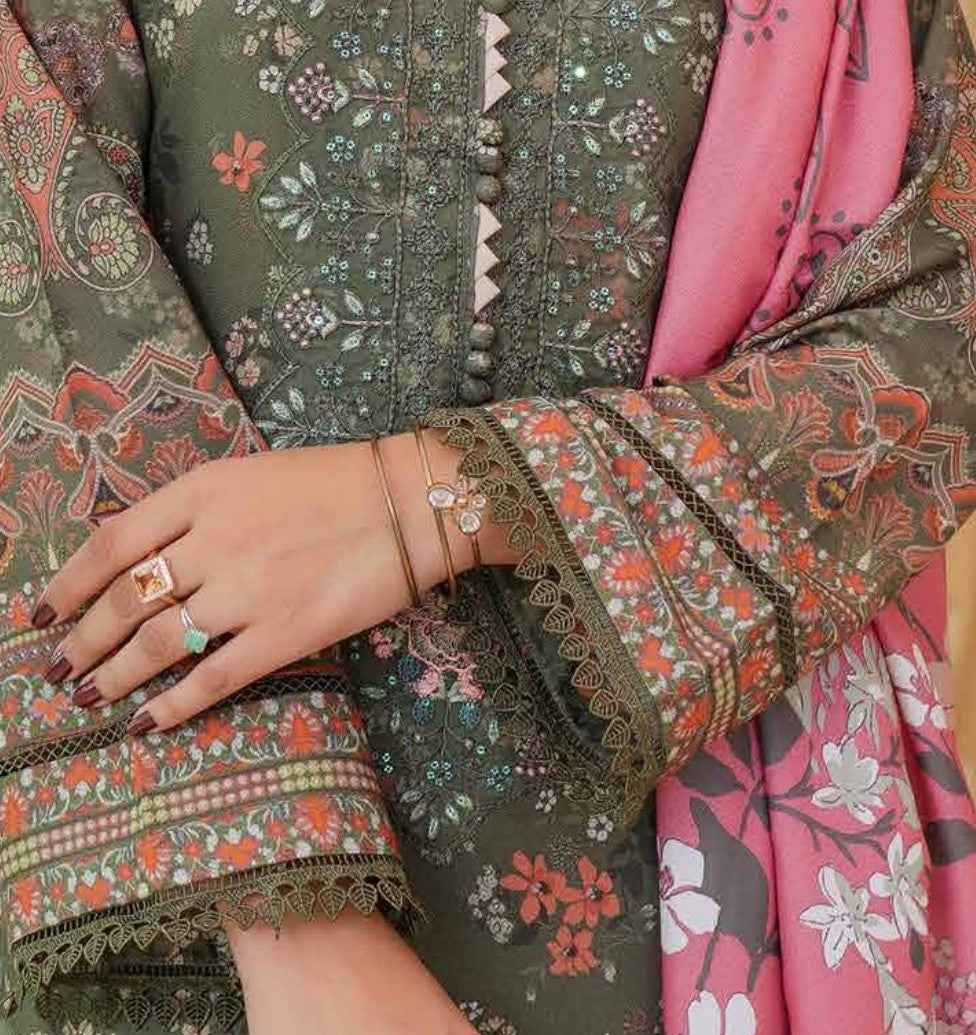 Dhanak Print Fabric Suit | Patch & Boring Work with Printed Shawl – Winter Collection