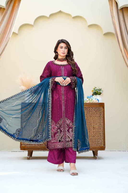Chiffon Luxury Party Wear Dress – Maria B Inspired | Heavy Embroidered Dupatta