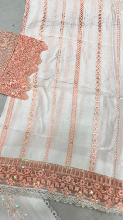 Heavy Embroidered Suit | Embroidered Shirt & Palazzo with Digital Print Dupatta and Cutwork Border