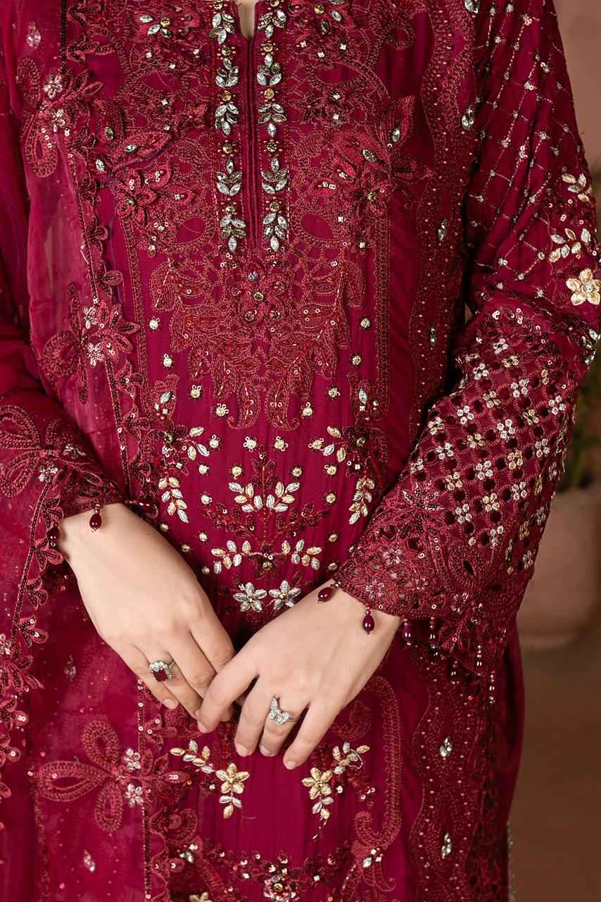 Chiffon Maria B Style Dress | Thread, Sequence & Pearls Work