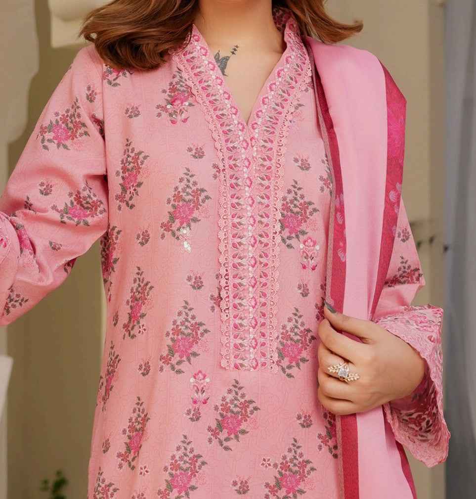 Dhanak Print Fabric Suit | Patch & Boring Work with Printed Shawl – Winter Collection