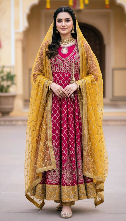 Chiffon Fabric Maxi with Organza Dupatta | Elegant Party & Wedding Wear