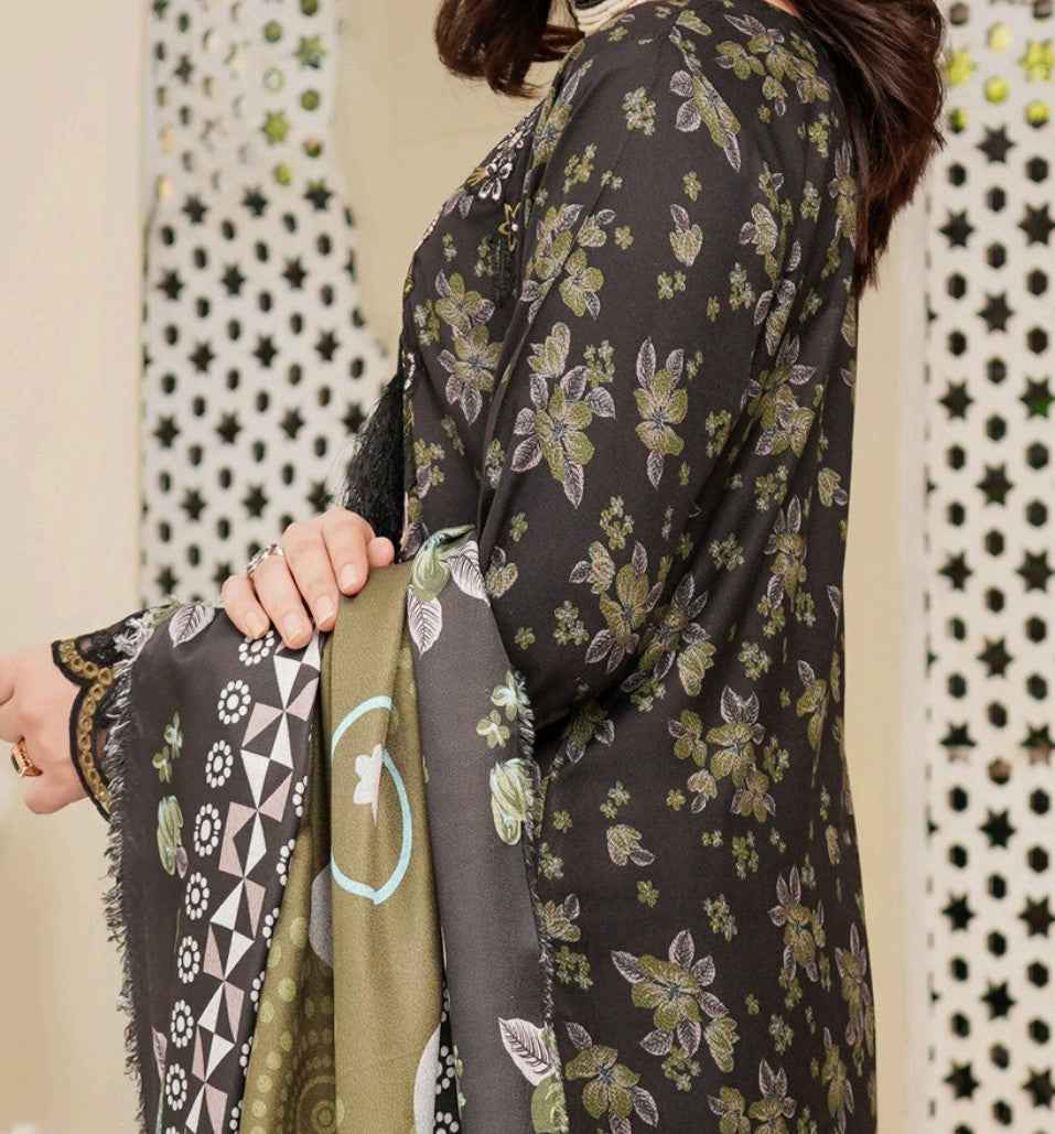 Dhanak Print Fabric Suit | Patch & Boring Work with Printed Shawl – Winter Collection