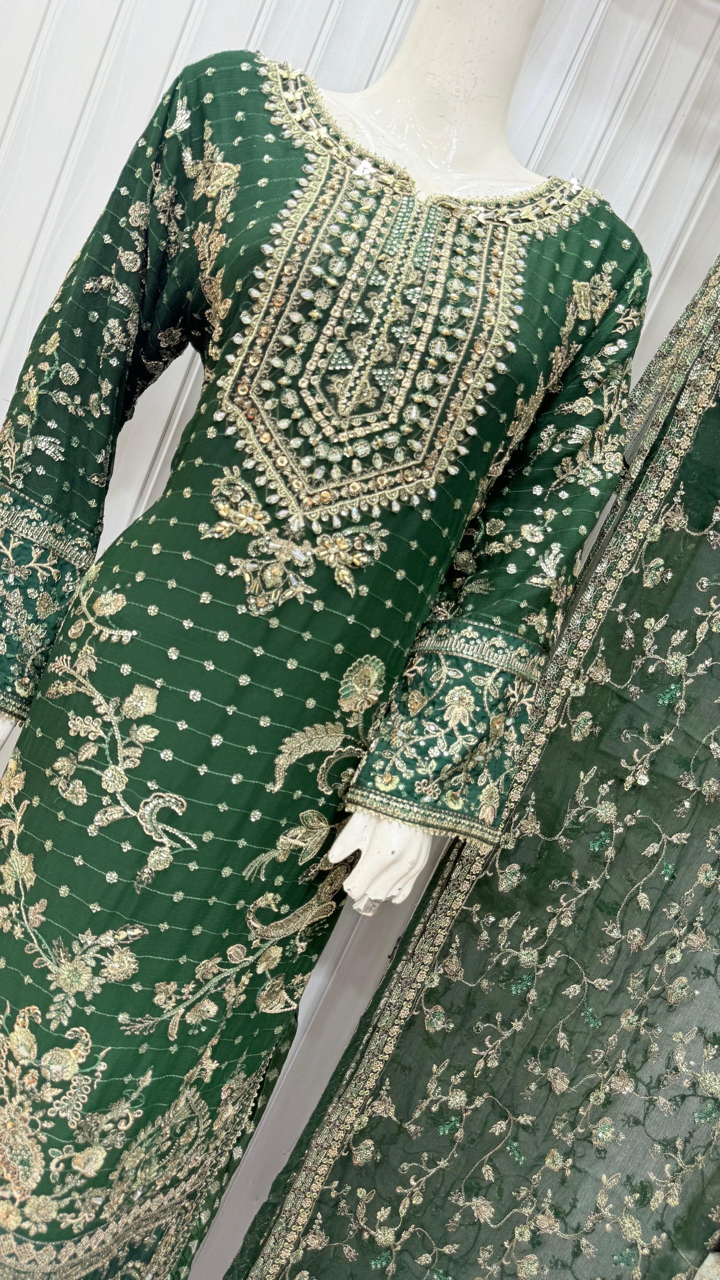 CHIFFON FABRIC 3-PCS Heavy Embroided Dress With Dupatta