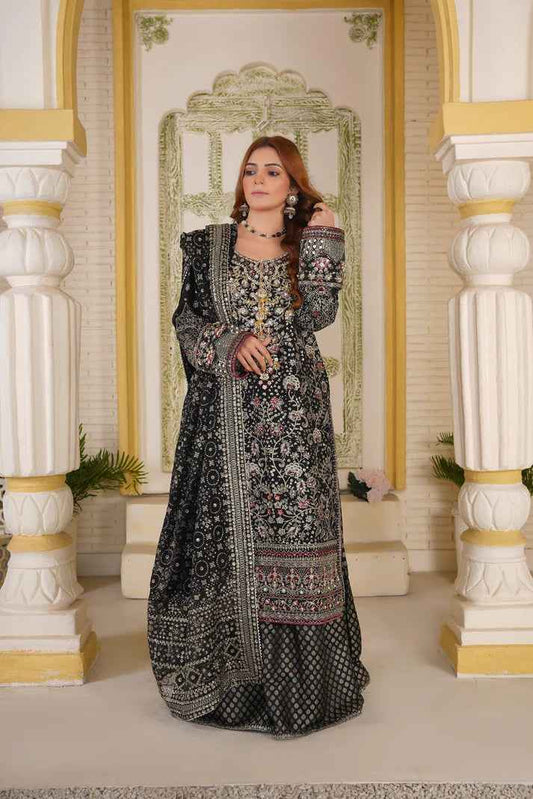 3PC Ready to Wear – Chiffon & Banarasi Sharara Ensemble