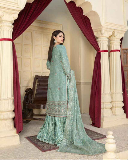 3PC Ready To Wear | Chiffon Elegance with Banarasi Charm