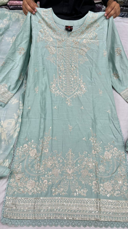 Winter Viscose Embroidered Suit | Heavy Embroidered Shirt with Digital Print Dupatta