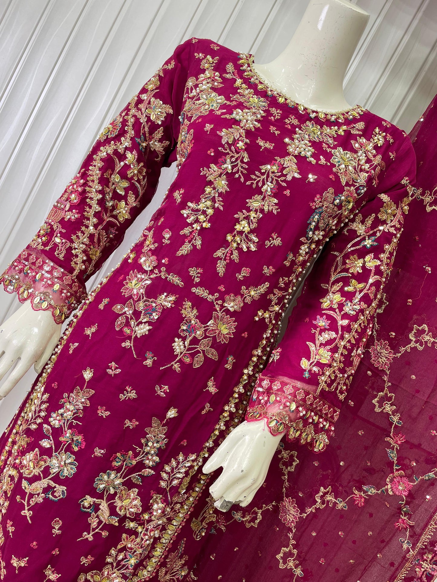 CHIFFON FABRIC 3-PCS Heavy Embroided Dress With Dupatta