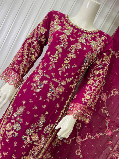 CHIFFON FABRIC 3-PCS Heavy Embroided Dress With Dupatta