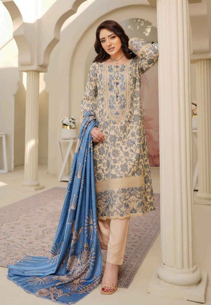 Dhanak Print Fabric Suit | Patch & Boring Work with Printed Shawl – Winter Collection
