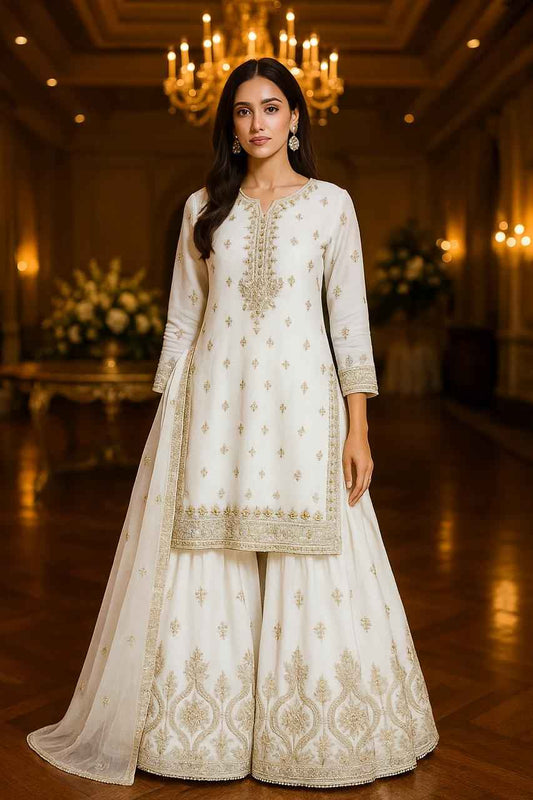 New Chiffon Dress with Handmade Work | Gharara & Dupatta
