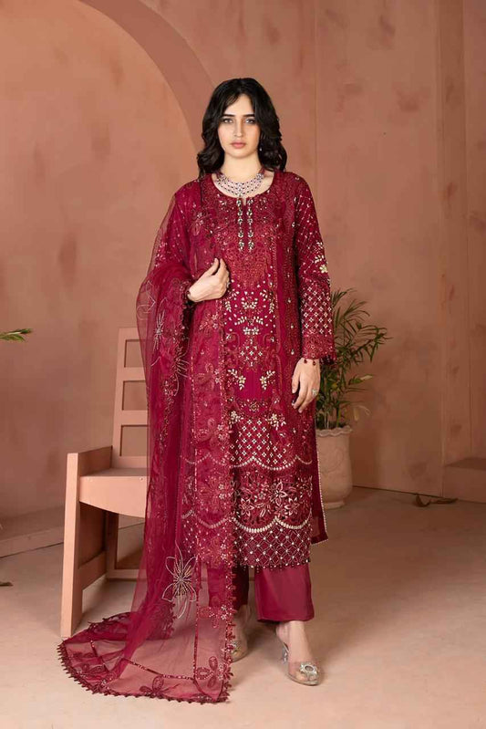 Chiffon Maria B Style Dress | Thread, Sequence & Pearls Work