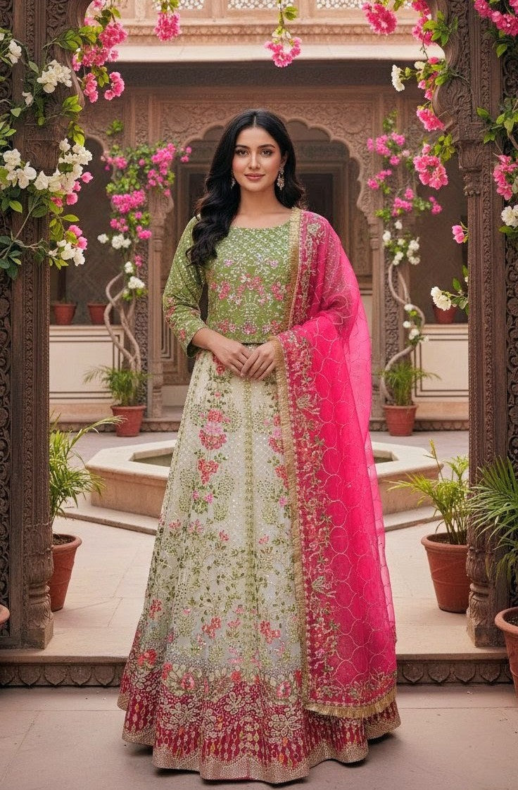 ORGANZA FABRIC Heavy Embroided Beautiful Lehanga Design 2025