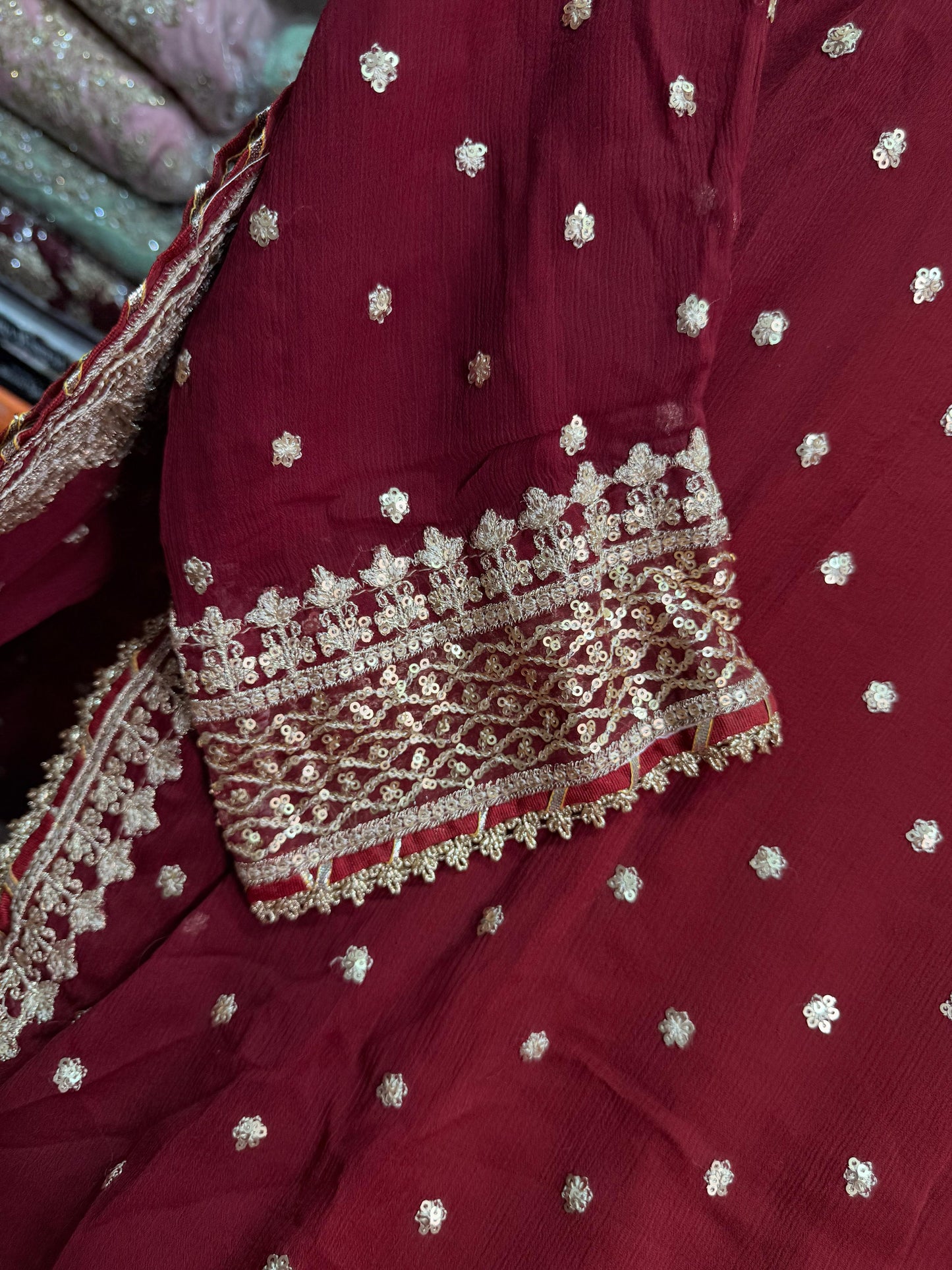 CHIFFON FABRIC 3-piece Long Embroidered Shirt With Ghrara