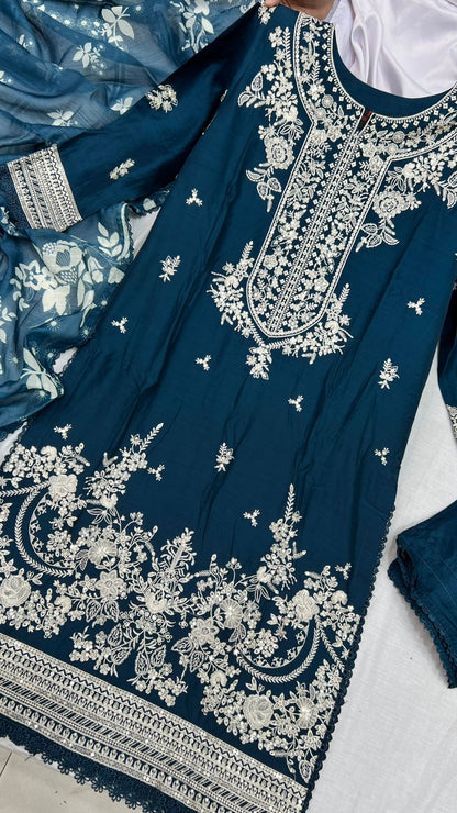 Winter Viscose Embroidered Suit | Heavy Embroidered Shirt with Digital Print Dupatta