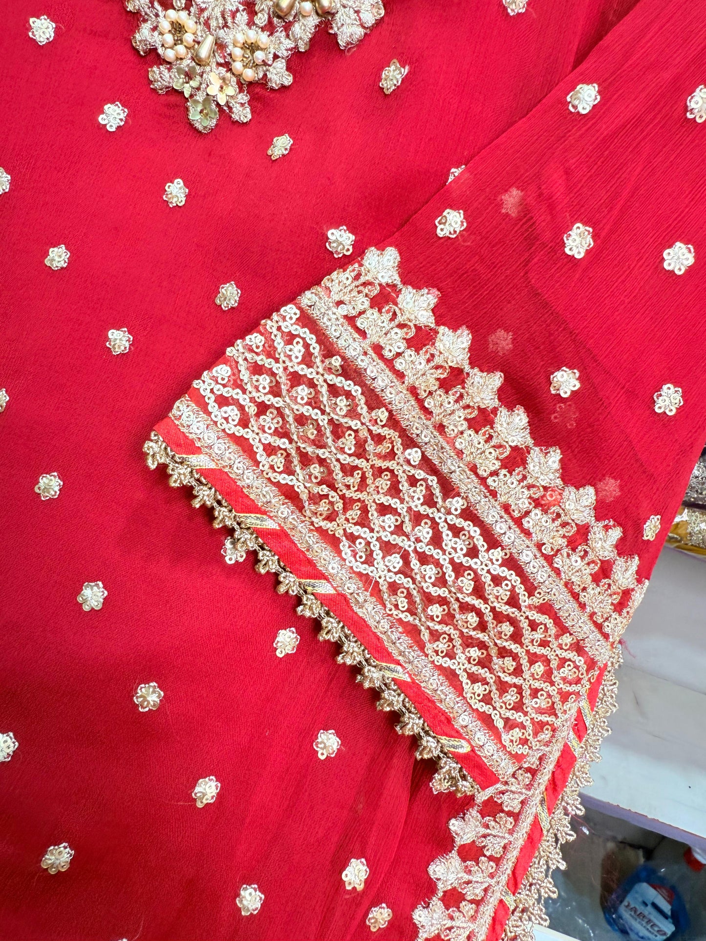 CHIFFON FABRIC 3-piece Long Embroidered Shirt With Ghrara