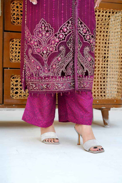 Chiffon Luxury Party Wear Dress – Maria B Inspired | Heavy Embroidered Dupatta