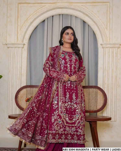 Elegant Heavy Embroidered Chiffon Dress with Dupatta – Luxury Formal Wear